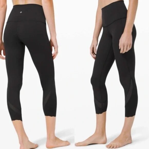 Lululemon WUNDER UNDER Crop High-Rise Scallop Hem Black Athletic Leggings Sz 4 - Picture 3 of 9